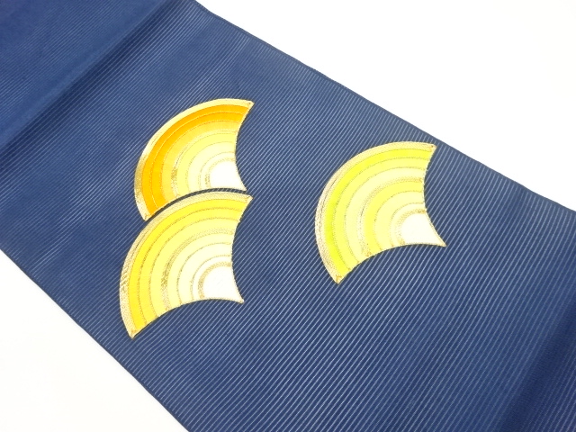 絽金駒刺繍抽象青海波模様開き名古屋帯（額縁仕立て）